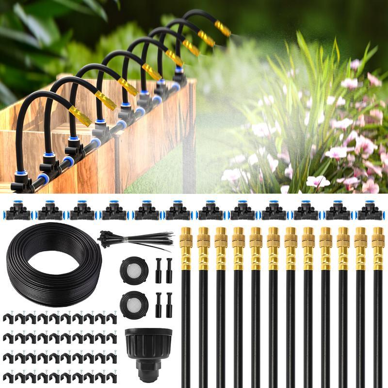 50FT Drip Irrigation System – Automatic Garden Watering Kit with Adjustable Copper Sprayers for Raised Beds, Greenhouses & Potted Plants