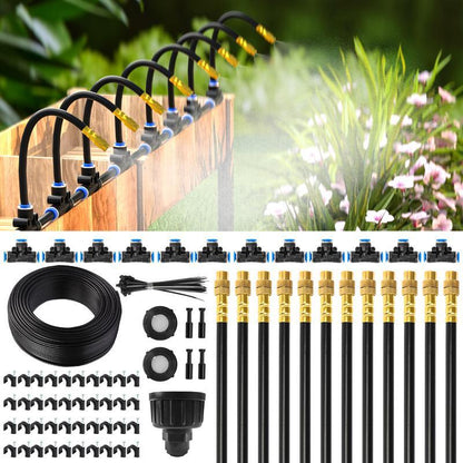 50FT Drip Irrigation System – Automatic Garden Watering Kit with Adjustable Copper Sprayers for Raised Beds, Greenhouses & Potted Plants