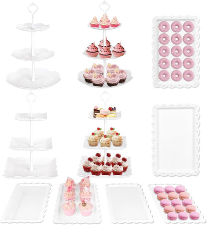 10PCS Dessert Table Display Set with Cupcake Stands & Serving Trays for Parties