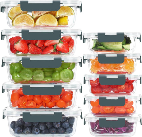 10 Pack Glass Food Storage Containers,  Leakproof Food Storage Set, Airtight Glass Lunch Boxes, Freezer, Oven, and Microwave Safe