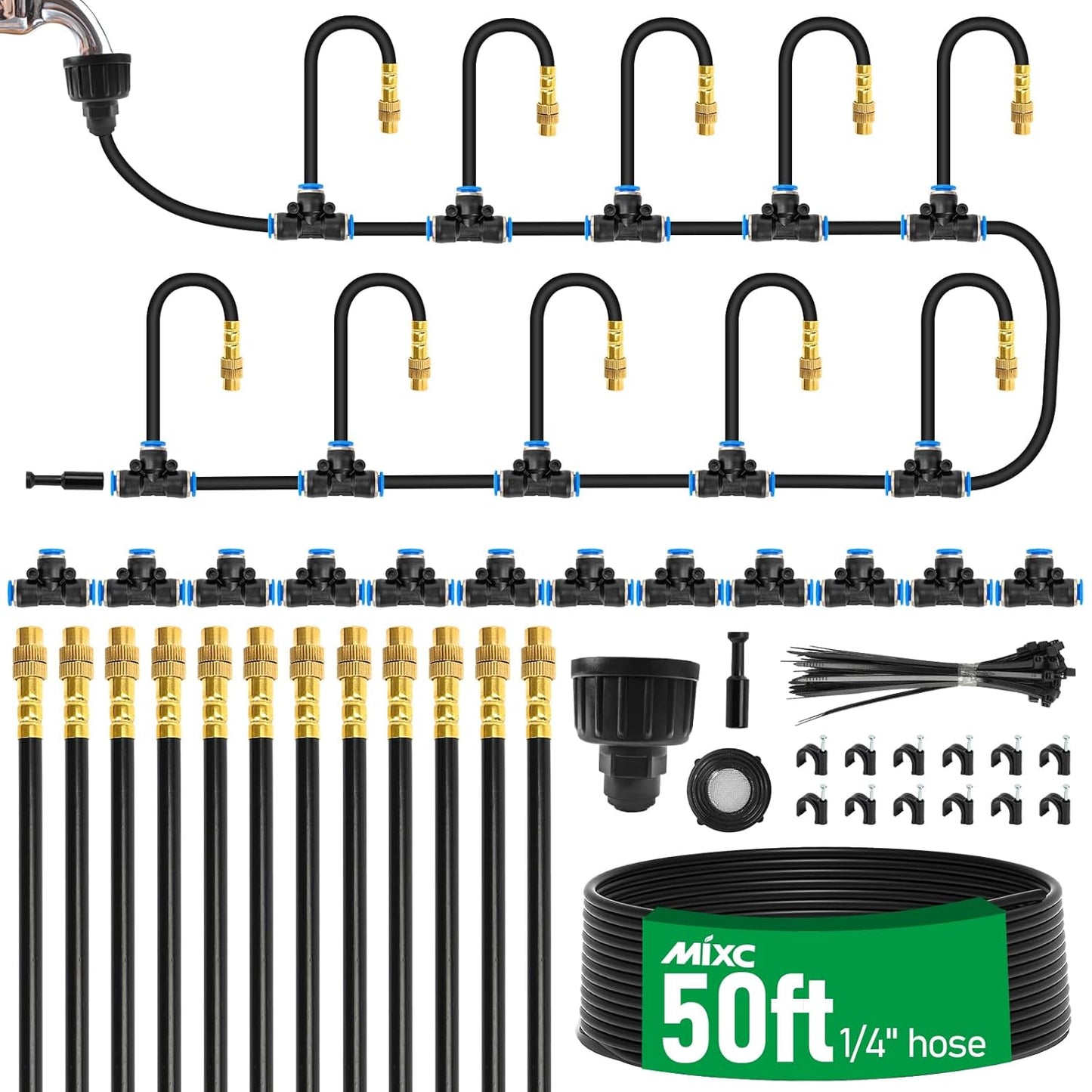 50FT Drip Irrigation System – Automatic Garden Watering Kit with Adjustable Copper Sprayers for Raised Beds, Greenhouses & Potted Plants