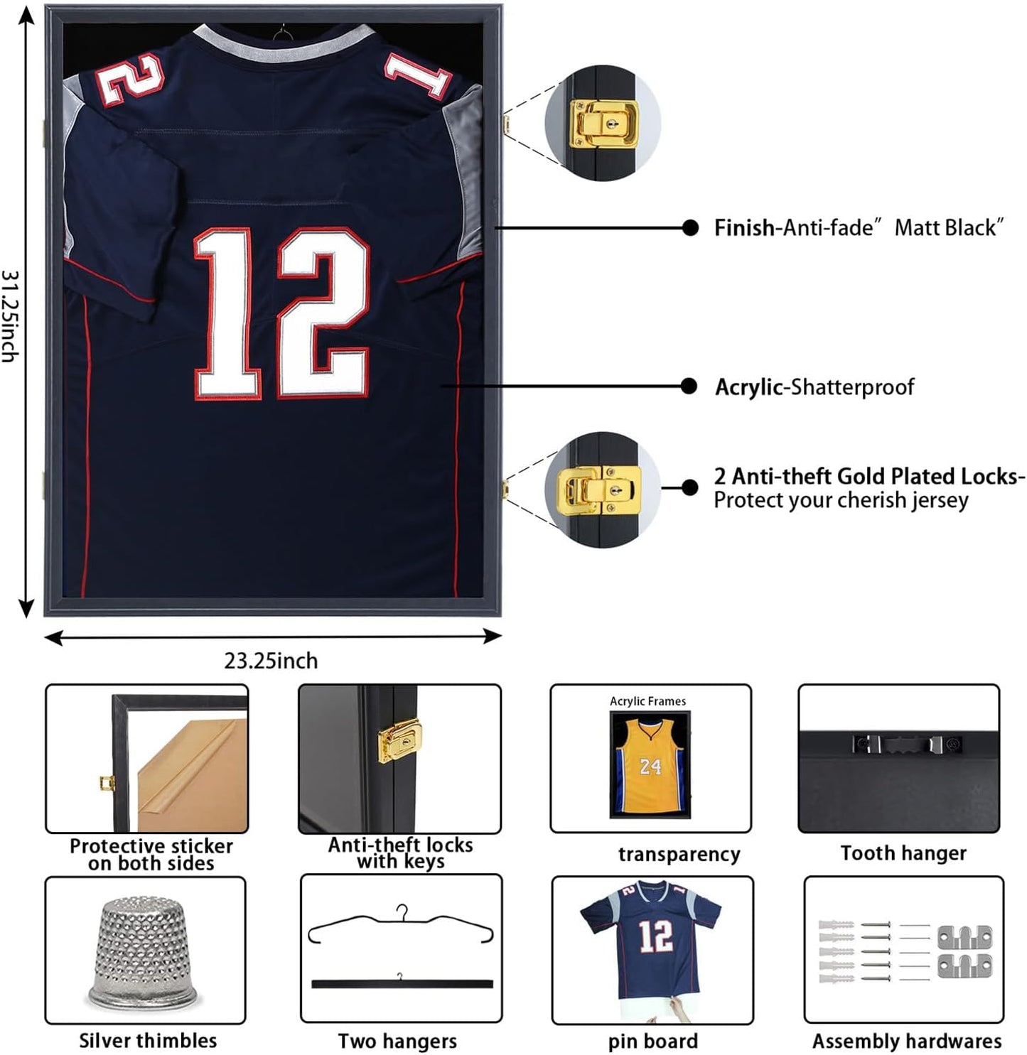 Lockable Jersey Display Frame – UV Protection Shadow Box for Sports Jerseys