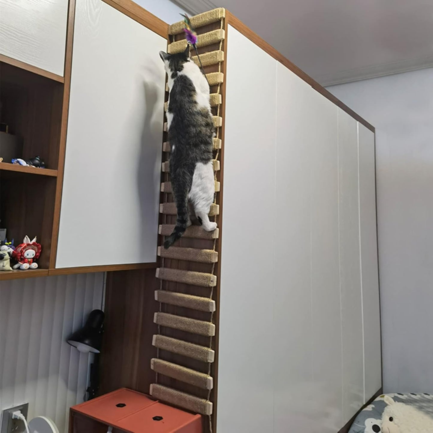 Cat Climbing Bridge & Rope Ladder – Wall-Mounted Scratching & Play Ramp for Indoor Cats