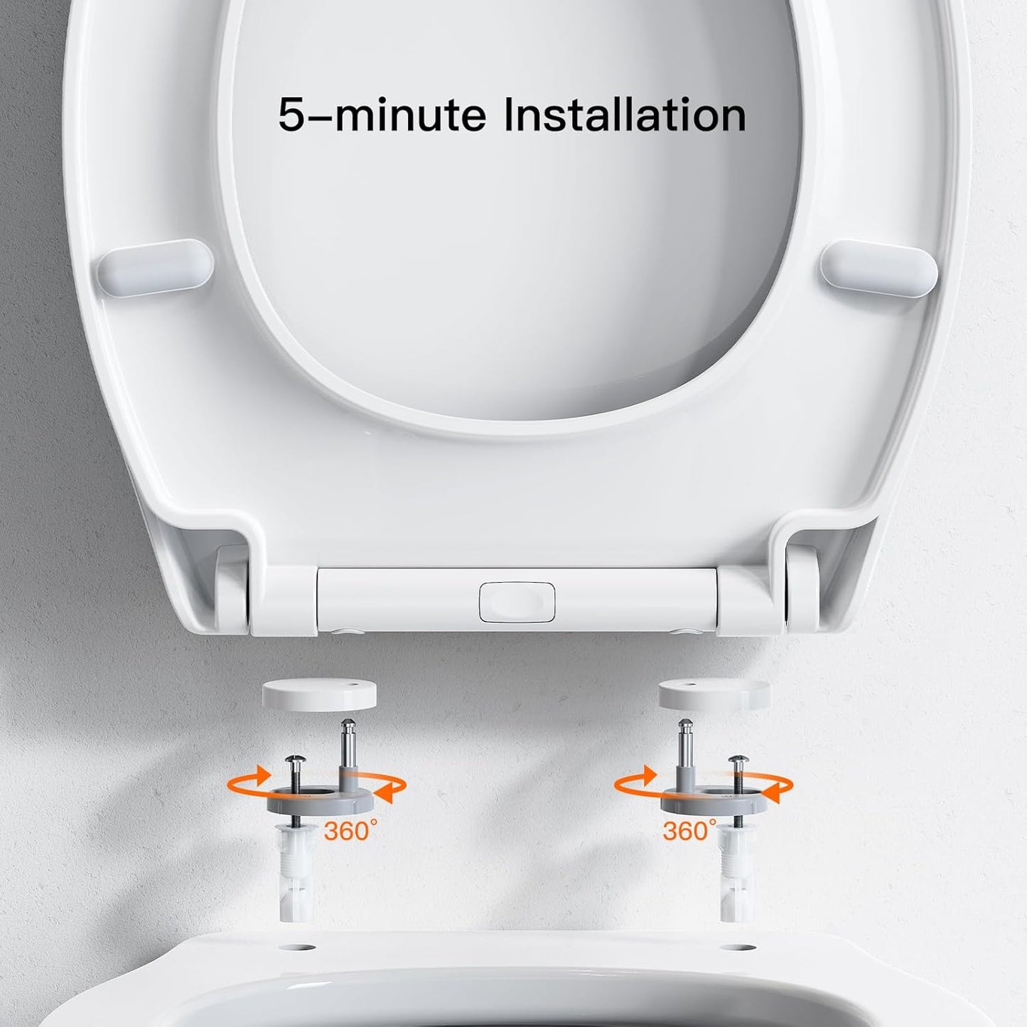 Soft Close Toilet Seat with Quick Release Hinges, Adjustable Top Fixing O Shape Toilet Seat, Easy Clean Anti-Slip White Seat for Standard Toilets