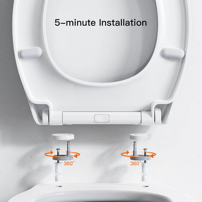Soft Close Toilet Seat with Quick Release Hinges, Adjustable Top Fixing O Shape Toilet Seat, Easy Clean Anti-Slip White Seat for Standard Toilets