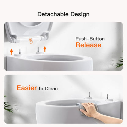 Soft Close Toilet Seat with Quick Release Hinges, Adjustable Top Fixing O Shape Toilet Seat, Easy Clean Anti-Slip White Seat for Standard Toilets
