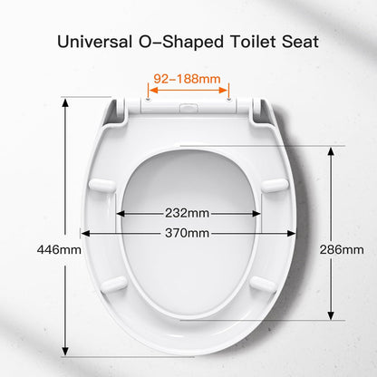 Soft Close Toilet Seat with Quick Release Hinges, Adjustable Top Fixing O Shape Toilet Seat, Easy Clean Anti-Slip White Seat for Standard Toilets