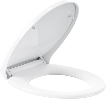 Soft Close Toilet Seat with Quick Release Hinges, Adjustable Top Fixing O Shape Toilet Seat, Easy Clean Anti-Slip White Seat for Standard Toilets
