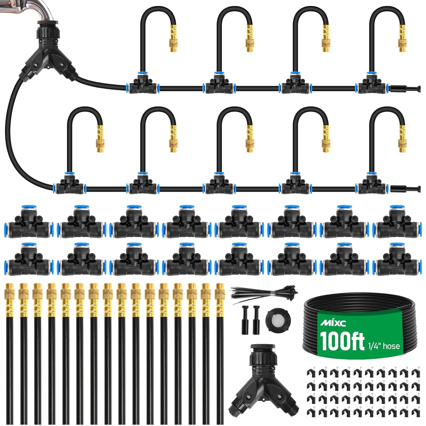 50FT Drip Irrigation System – Automatic Garden Watering Kit with Adjustable Copper Sprayers for Raised Beds, Greenhouses & Potted Plants