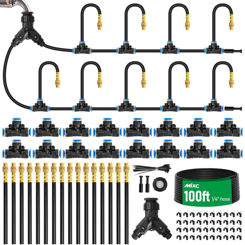 50FT Drip Irrigation System – Automatic Garden Watering Kit with Adjustable Copper Sprayers for Raised Beds, Greenhouses & Potted Plants