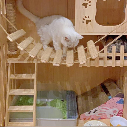 Cat Climbing Bridge & Rope Ladder – Wall-Mounted Scratching & Play Ramp for Indoor Cats