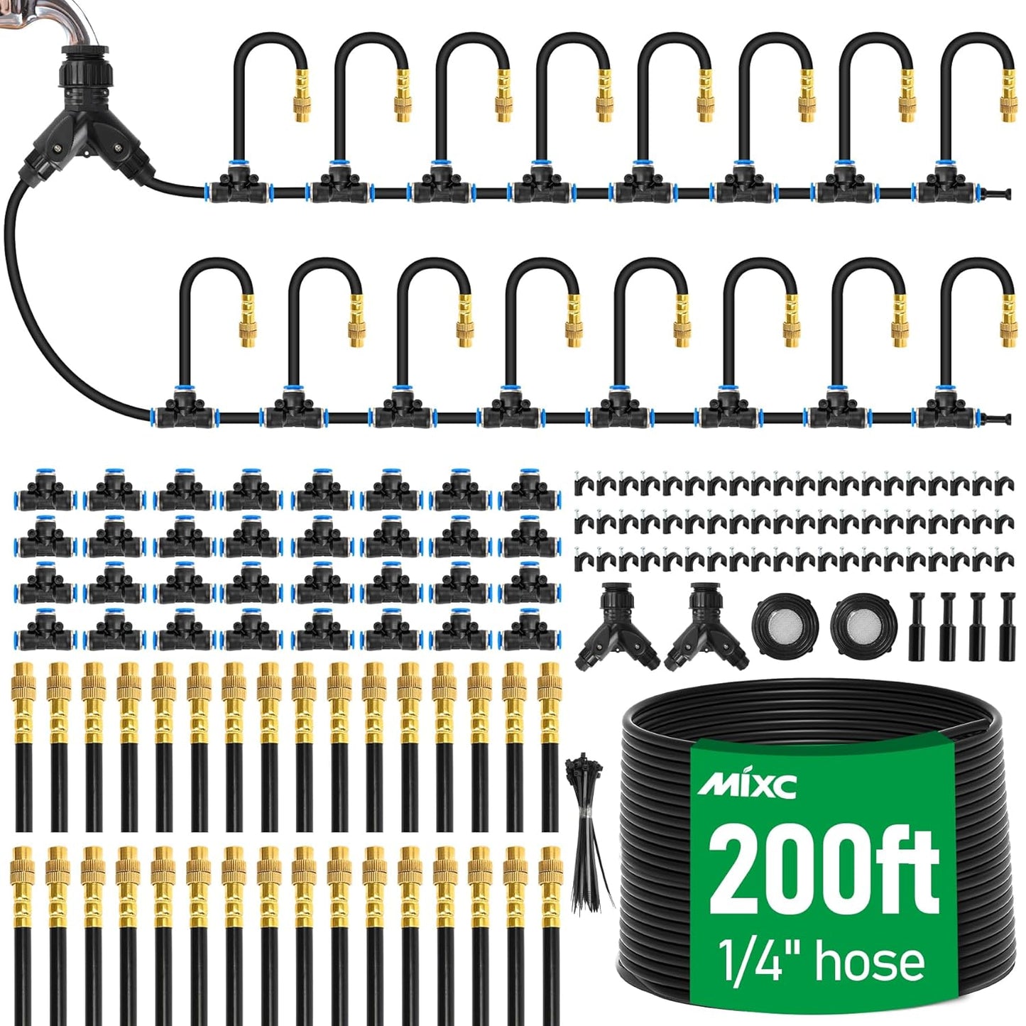 50FT Drip Irrigation System – Automatic Garden Watering Kit with Adjustable Copper Sprayers for Raised Beds, Greenhouses & Potted Plants